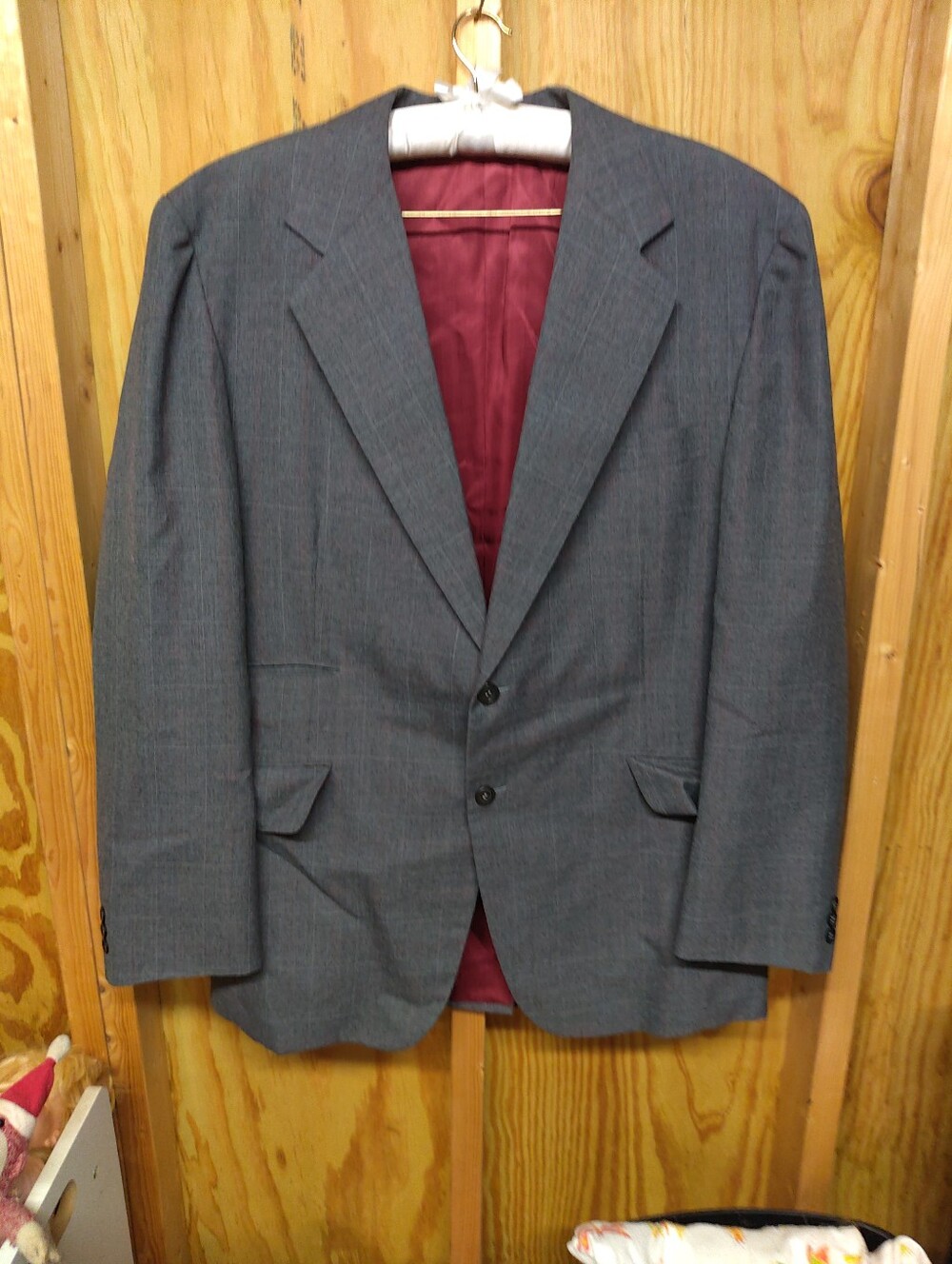 Vintage 70s Custom Mens Suit 2pc Grey Red Plaid Check Savile Row Seoul 42x31